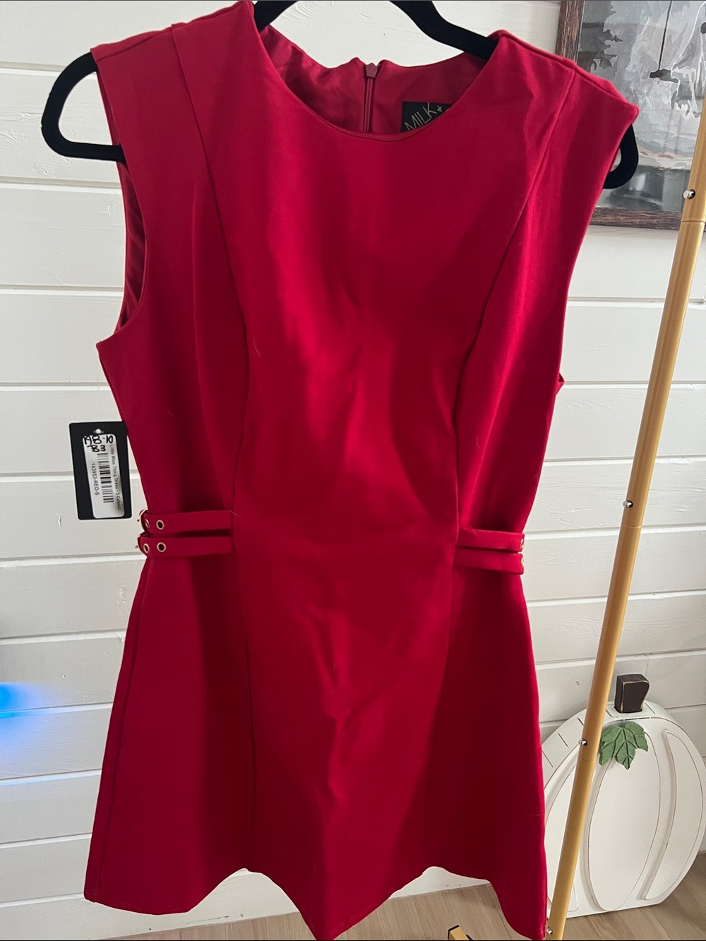 Milk & Honey Sleeveless Bright Red Fit-and-Flare Dress with Side Buckle Detail